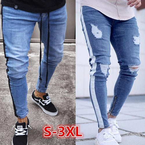 2019 Skinny Jeans Men Sexy Ripped Hole Stretch Denim Trousers Male Autumn Straight Streetwear Pencil Hip hop  Jeans Plus Size