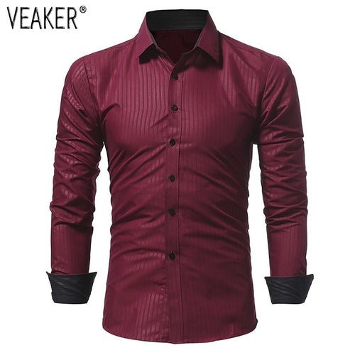2019 Autumn New Men's Silk Satin Shirts Male Black White Casual Long Sleeve Striped Shirt Slim Fit Business Party Shirts M-3XL